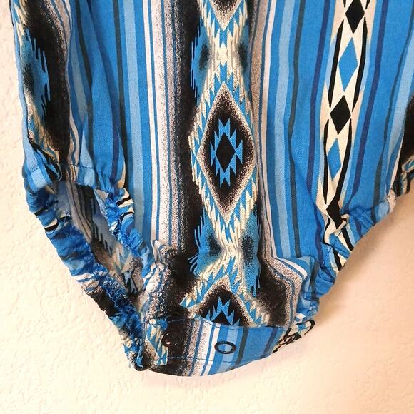 Wrangler Southwest Aztec Blue Pearl Snap Button Baby 6-9 M Outfit - Picture 3 of 4